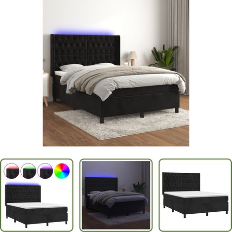 vidaXL LED-Streifen - Boxspringbett mit Matratze & LED Schwarz 140x200 cm Samt (1/5)