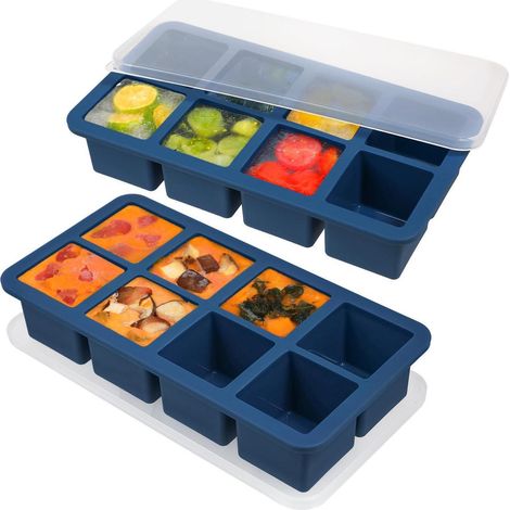 Silikon Eiswürfelform mit Deckel, 2er Set, 8 Fächer pro Form, 120ml pro Fach