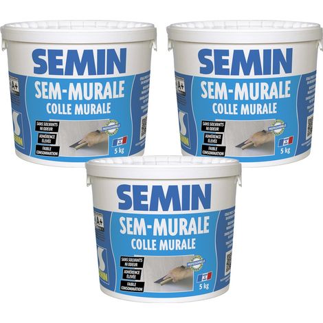 Lot de 3 colles pour toiles de verre et revêtements muraux légers en pâte Semin Sem-Murale - prêt à l'emploi - seau 5 kg (1/5)