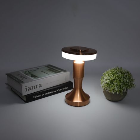 Lampe de table LED portable avec capteur tactile, 3 températures de couleur moyennes, batterie rechargeable, veilleuse pour enfants, lampe décorative de bureau pour restaurant, couleur cuivre (1/5)