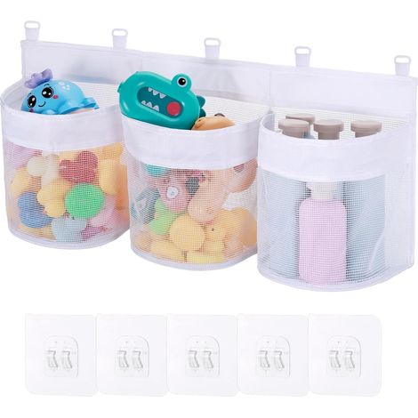 Aufbewahrungsnetz für Badespielzeug, großes Baby-Badespielzeugnetz mit 5 selbstklebenden Haken, Organizer für Badespielzeug in Bad und Badewanne (1/5)