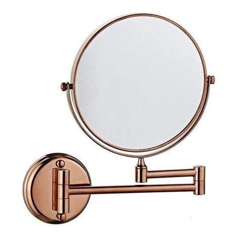 Pair Miroir de courtoisie mural, double face, pliable, rotatif, grossissant x3, 15 cm, pour salle de bain, toilettes, chambre, or rose (1/3)