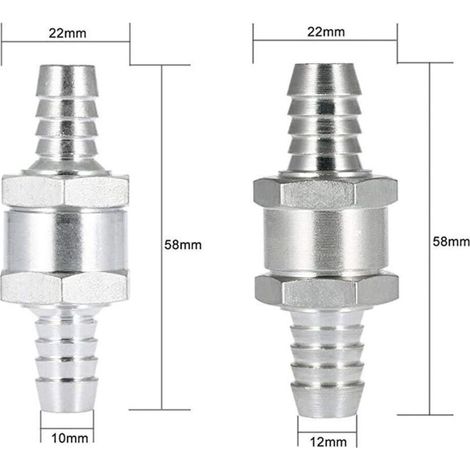 (4 pièces) Clapet anti-retour de retour de carburant en aluminium à sens unique (6 8 10 12mm) pour Essence Diesel Huile Car Chrome Eau Auto Carburateur Systèmes Basse Pression Tuyau