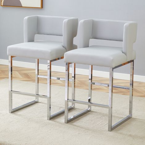 Ensemble de 2 chaises Nordic Windbar gris clair, design carré moderne, pieds métal argenté, légères confortables