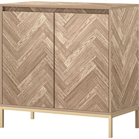 Meuble de rangement buffet avec 2 portes à chevrons, étagère réglable et pieds en acier, dim. 78 x 40 x 78 cm, chêne