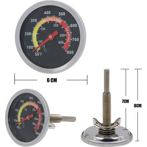 Thermometre Barbecue - Acier Inoxydable - Plage 10 à 350 °C - Pour Grill Fumoir Four Extérieur - 1 Pièce (1/5)