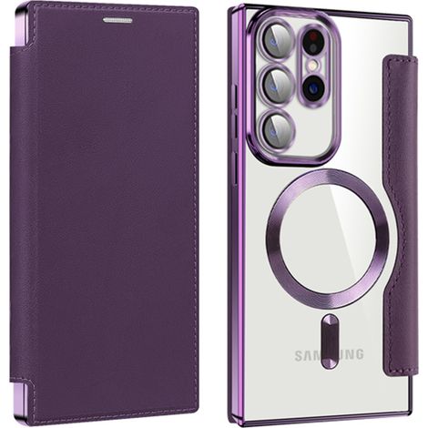 Custodia a libro Ultra per Samsung Galaxy S23, con protezione RFID, portafoglio MagSafe e protezione fotocamera, colore viola. (1/5)