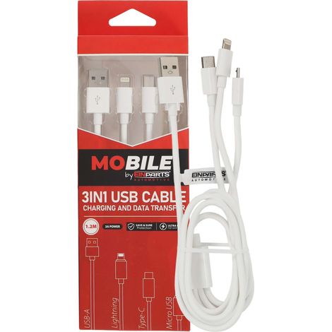 Cable 3 en 1 USB-A USB-C Lightning de 1,2 m EPMOB06 (1/5)