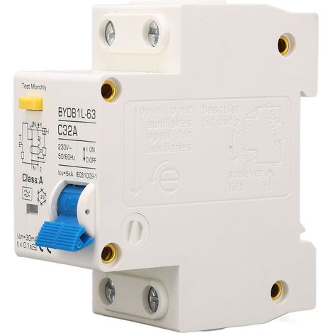 Disjoncteur différentiel 1P+N 32A 30mA 6kA type A protection fuite interrupteur modulaire rail DIN 230V (1/5)