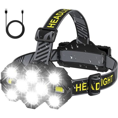 Wiederaufladbare Stirnlampe mit 10 Modi, superhelle, freihändige Taschenlampe für Camping, Angeln, Radfahren, Wandern, wasserdicht [Energieklasse A+++] (1/4)