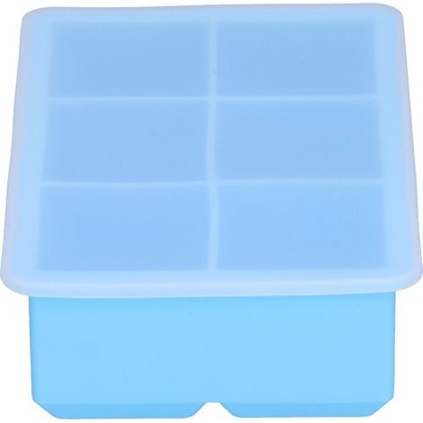 Quadratische Silikon-Eiswürfelform, himmelblau, 6 Fächer, große Größe, mit Deckel, ideal zur Zubereitung von Eiswürfeln, Kuchen, Schokoladenpuddings. (1/5)
