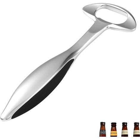 Ouvre-bouteille en acier inoxydable avec poignée ergonomique et robuste, idéal pour le bar, la maison ou l'extérieur.