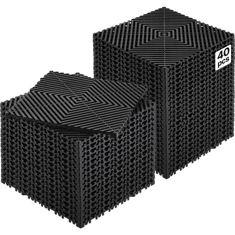 Tapis de drainage emboîtable, 310x310 mm, dalles de sol de drainage modulaire emboîtable, 40 pcs, coussin de sol à épisser en PP antidérapant noir, tapis de douche, pour garage, jardin, cuisine (1/5)