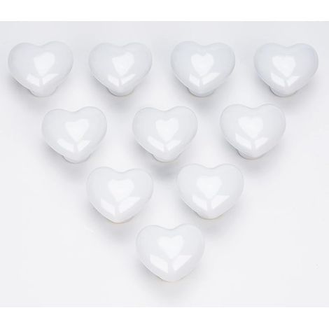 Lot de 10 boutons de meuble en céramique avec cœur Blanc (1/5)