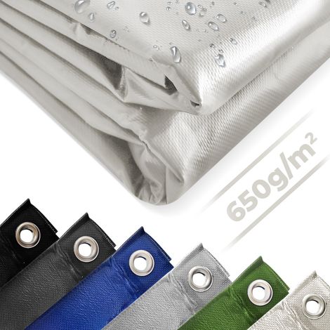 Telone Occhiellato - Impermeabile, 4 x 8 m, Poliestere Rivestito in PVC 650 g/m², Antistrappo, Antivento, Bianco - Telo di Prote (1/2)