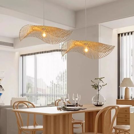 JOYINLED Rustikale Bambus-Pendelleuchte (45 cm) – Handgeflochtener Kronleuchter im Landhausstil für Kücheninsel, Esszimmer oder Wohnzimmer (1/5)