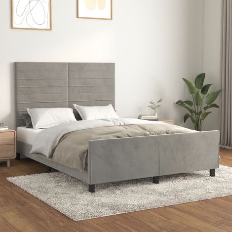 Cadre de lit sans matelas gris clair 140x190 cm velours (1/5)