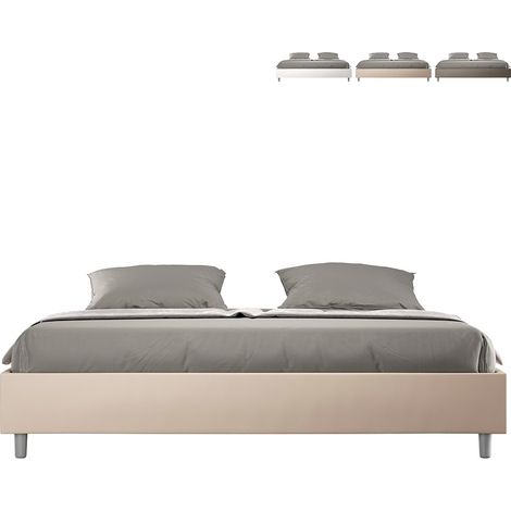 Letto Matrimoniale King size rivestito in Similpelle - AZELIA - Dimensione Rete: 180x200 - Tipologia Letto: Con Rete - Colore: Tortora (1/5)