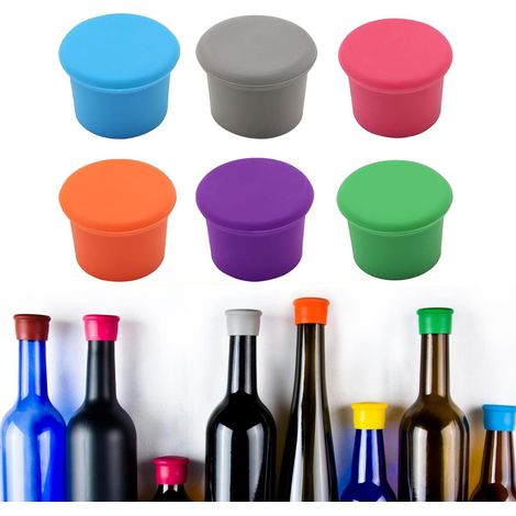 Bouchons à vin en silicone colorés 6 pièces, bouchon réutilisable pour vin mousseux et champagne, bouchon étanche pour conserver le vin frais dans les bouteilles en verre (1/5)