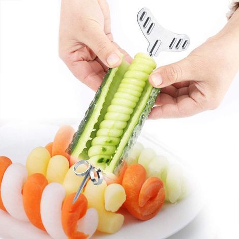 2pcs/set Stainless Steel Vegetable Spiral Coil Cutter Manual Tool for Fruits VegetablesPotato Carrot Cucumber Carving Roll (1/4)