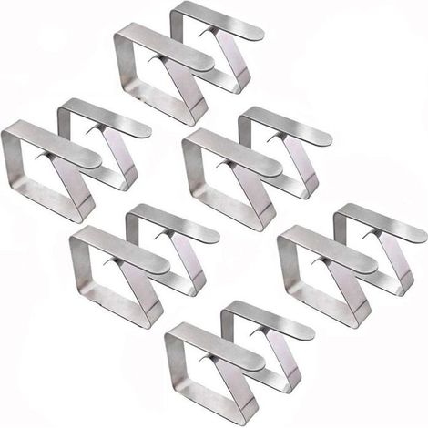 Lot de 12 pinces à nappe en acier inoxydable avec pinces réglables pour fête de pique-nique en plein air 6,5 x 5 x 1,5 cm (argent) (1/3)