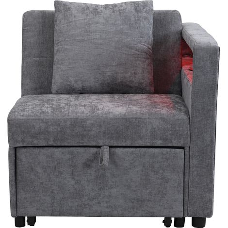 ELVMI Canapé-Lit 3 en 1 avec Dossier Réglable, LED et Ports USB Type-C, en Lin Rembourré, Gris Clair 177 × 68 × 65 cm (1/4)