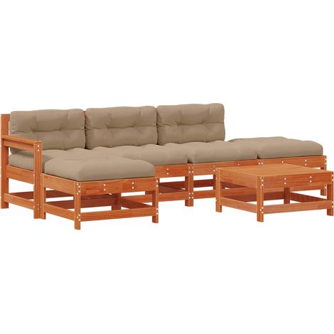 Garden Lounge Set 6 pcs Wax Brown Solid Pine Wood vidaXL