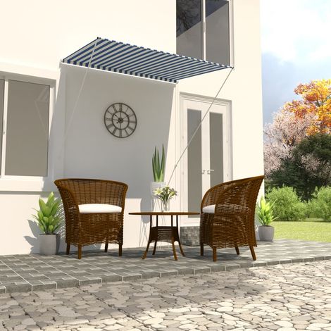Store banne enroulable vidaXL 150 x 150 cm Bleu et Blanc