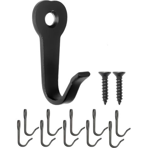 40 x 22 mm, schwarz, Set mit 10 klassischen Kleiderhaken, Eisenhaken, Metallhaken, Bilderhaken, rustikaler Retro-Vintage-Stil.