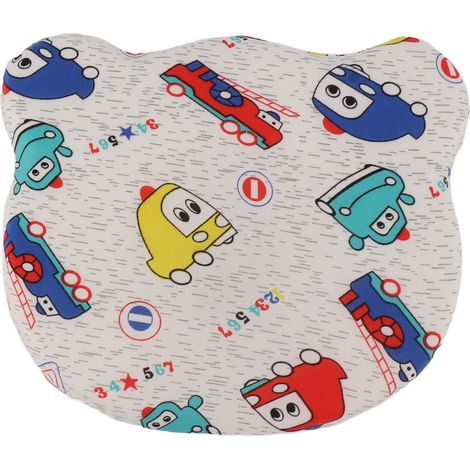 Oreiller bébé gris avec forme auto, noyau en mousse mémoire amovible, pour tout-petits 4 saisons, housse respirante, motif voiture (1/5)