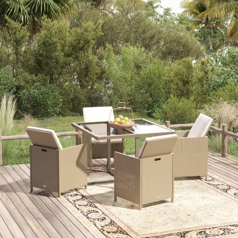 Ensemble Table et Chaise de Jardin 5 pcs - Meubles à dîner de jardin et coussins Poly rotin Beige BV375353 - BonneVie (1/5)