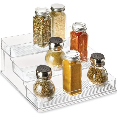 iDesign Organizer Cucina, Grande Scaffale Cucina A 3 Ripiani In Plastica, Pratico Porta Spezie Anche Per Cibi Conservati E Barattoli, Trasparente (1/5)