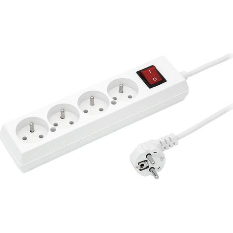Verlängerungskabel mit Schalter, 4 Steckdosen, 10 A, 1,5 m, weiß, PS-470WS, T-105940