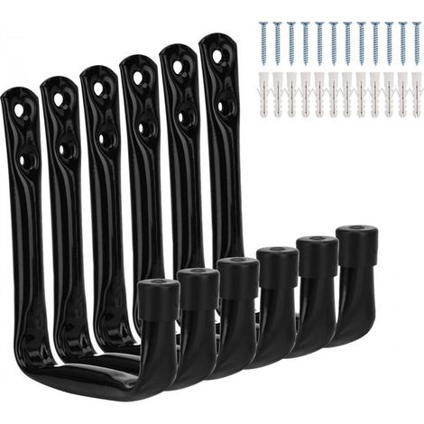 Lot de 6 Crochets Muraux Acier 12x10 cm pour Garage, Rangement Vélo, Échelle, Tuyau, Outils Électriques (1/5)