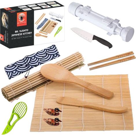 Set à sushi – Machine à sushi – Rouleau de bambou – Baguettes – Fait maison – Blanc (1/5)