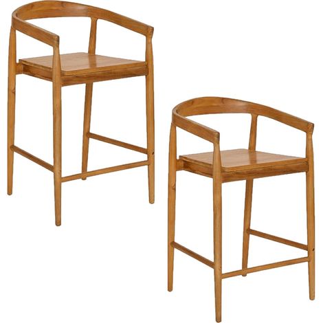 Lot de 2 tabourets de bar en teck naturel MIYAKO (1/4)