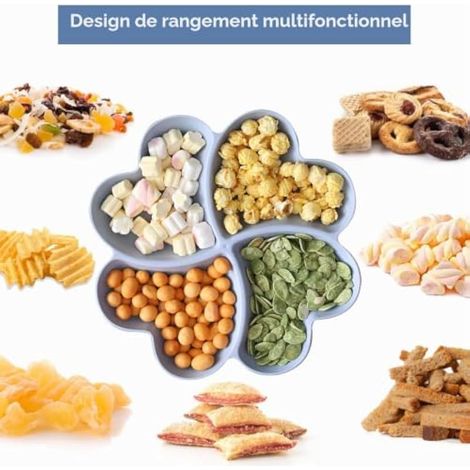 Lot de 4 Plateaux Apéritif en Forme de Fleur, Assiettes Apéritives avec 4 Compartiments, Coupelles Snack Réutilisables pour Fruits, Bonbons, Noix, Biscuits, Apéro, Pique-Nique et Fête (1/3)