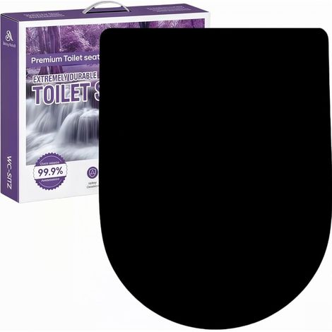 Abattant WC avec Frein de Chute Forme D, Couvercle WC Blanc, Lunette WC, Siège Toilette Famille, Lunette WC avec Fermeture Douce, Abattant WC Déclipsable, Siège WC Facile à Nettoyer (Noir) (1/5)