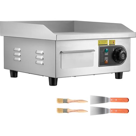 Mophorn Elektro-Grillplatte 2000 W 355 x 300 mm (Grillfläche), 50-300 °C Edelstahl-Griddleplatte (Gehäuse) Tischgrill mit 2 Spateln, 2 Bürsten & 4 rutschfesten Füßen, ideal für Steaks und Pfannkuchen