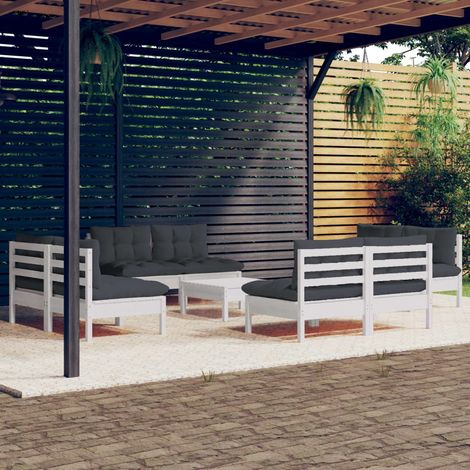 Salon de jardin 9 pcs Ensemble Table et Chaise de Jardin - avec coussins anthracite Bois de pin BV595736 - BonneVie (1/5)