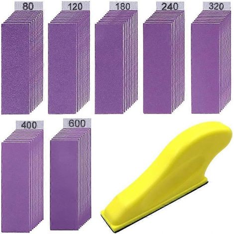 Papier de verre 30x93mm, sable violet, ensemble de 71 pièces, support autocollant en feutre, plateau de ponçage, ensemble manuel, combinaison de ponçage et de polissage du bois ( )