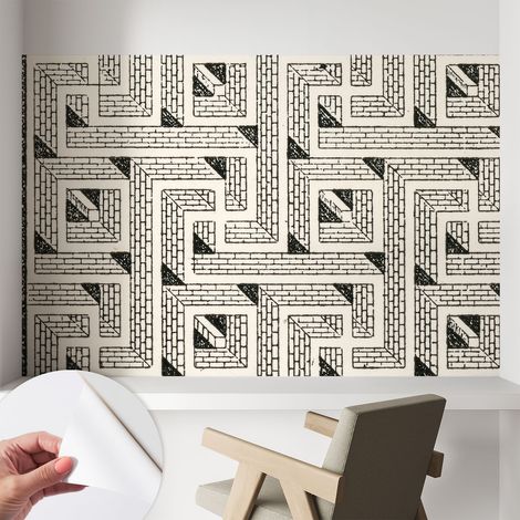 Papier peint autocollant avec imprimé décoratif pour salon et chambre à coucher Installation facile Labyrinthe de briques 104x70 cm (1/5)