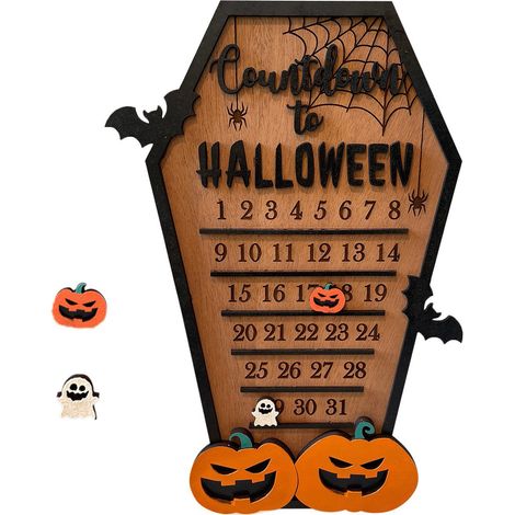 Animierter Halloween-Kalender aus Holz, Kürbis, Fledermaus und Geist, Countdown-Dekoration, DIY. (1/5)