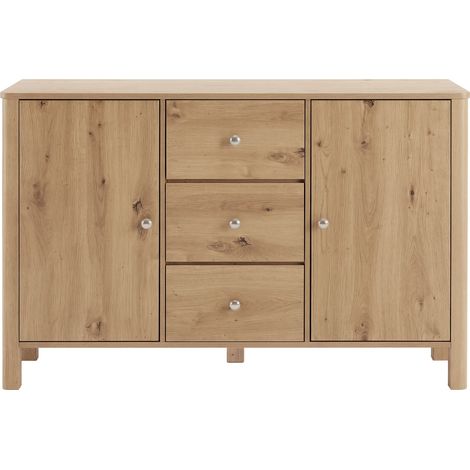 Aparador con 3 cajones y 2 puertas 120 x 40 x 80 cm en madera aglomerada acabado roble HOMVRA (1/5)