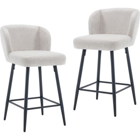 Wahson Sgabelli Bar Set di 2, Moderni Sgabelli Cucina in Tessuto Sintetica Sgabelli Alti con Gambe in Metallo per Cucina Bancone, Beige