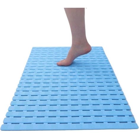 Tapis de douche rectangulaire antidérapant à ventouses, séchage rapide, écoulement par fentes, pliable, 40 x 70 cm, Bleu (1/5)