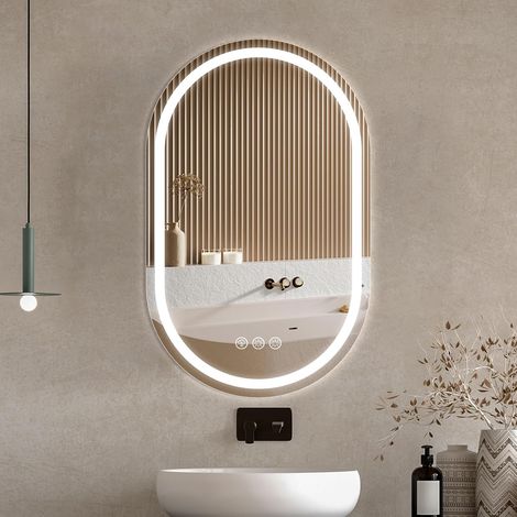 50×80cm Ovale Miroir Salle de Bain avec Éclairage, Miroir Mural avec Éclairage Frontal, avec Fonction Antibuée, Dimmable, avec 3 Couleurs Lumière (1/5)