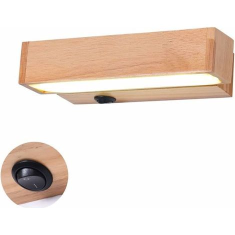 Applique murale LED 8W à lumière chaude avec interrupteur, orientable, en bois. (1/5)