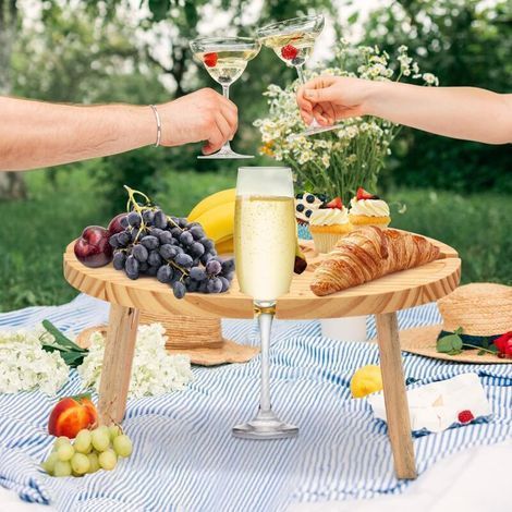Table à vin Portable pour l'extérieur, Mini Table de Camping, Table de Pique-Nique, Ronde en Bois, Portable, pour l'extérieur, Pliable, Petite Table de Plage pour Le Jardin (30 15 cm) (1/5)