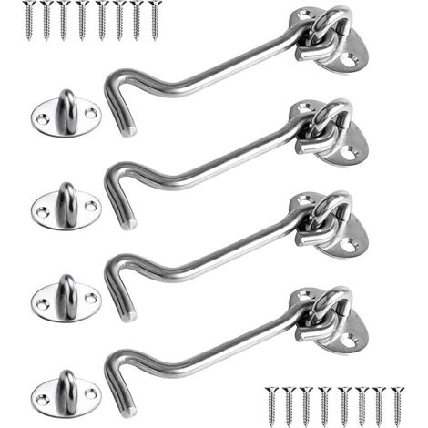 Loquet Port 4 Pièces, Crochet Fermeture Porte, 4 inch Acier Inoxydable Porte Loquet, Verrou Portail pour Serrures Porte de Grange Salle de Bain Fenêtre Porte Coulissante (Silver) (1/4)